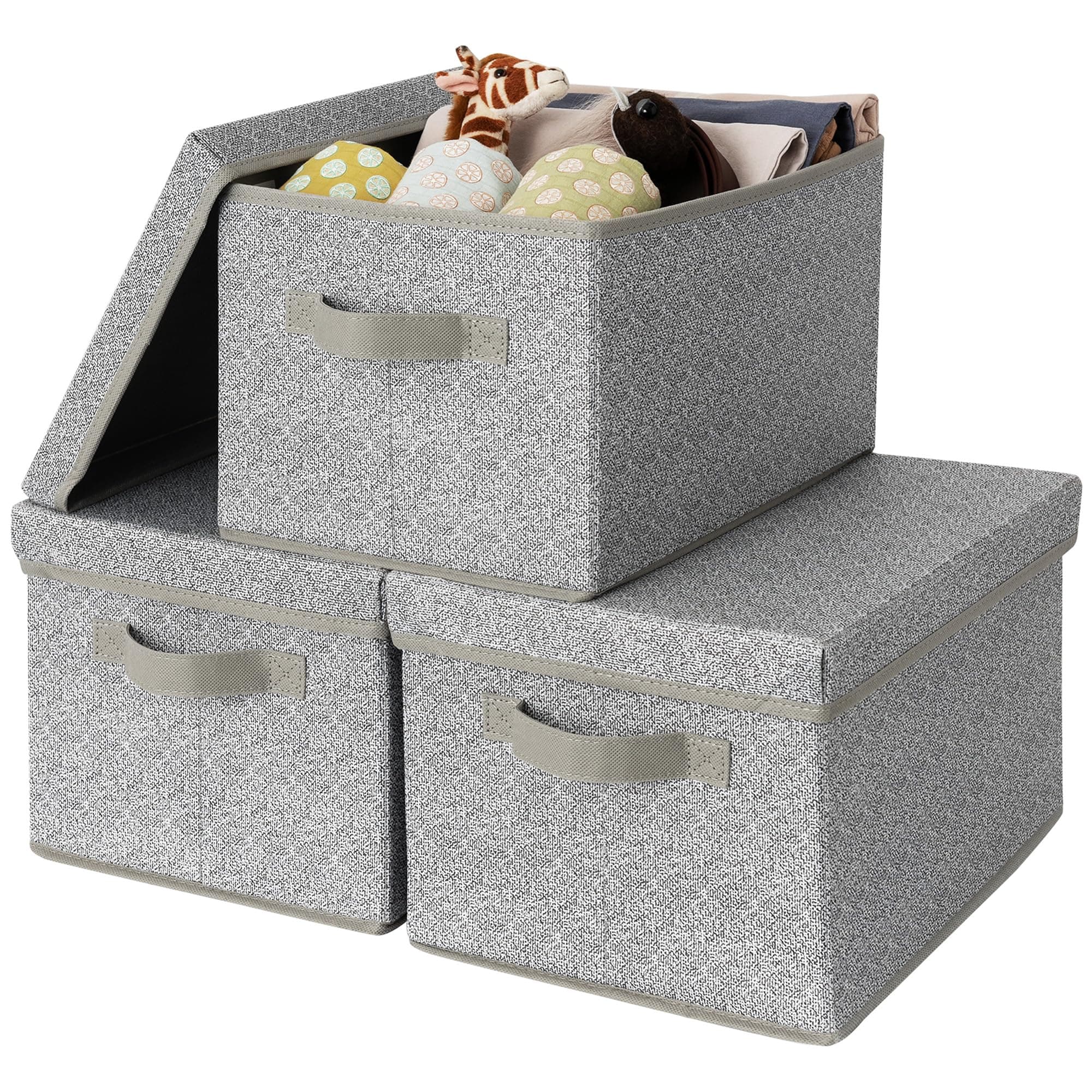 GRANNY SAYS Storage Bins with Lids, Keepsake Memory Box, Storage Basket with Lid, Closet Storage Organizer Bins, Decorative Storage Boxes, Gray, 3-Pack