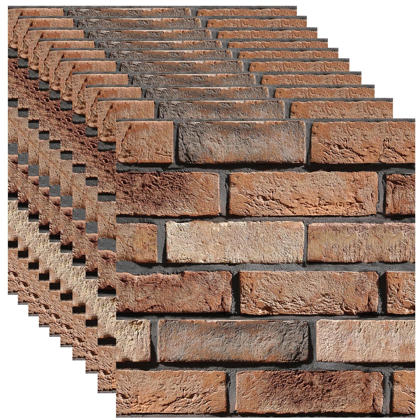 3D Wall Panels Peel and Stick, 10 Pack 3D Waterproof Self-Adhesive Wallpaper PVC Wall Panels Brick Stone for Living Room,Interior, Lobby Bedroom Office Decorate(Large Red Stone)