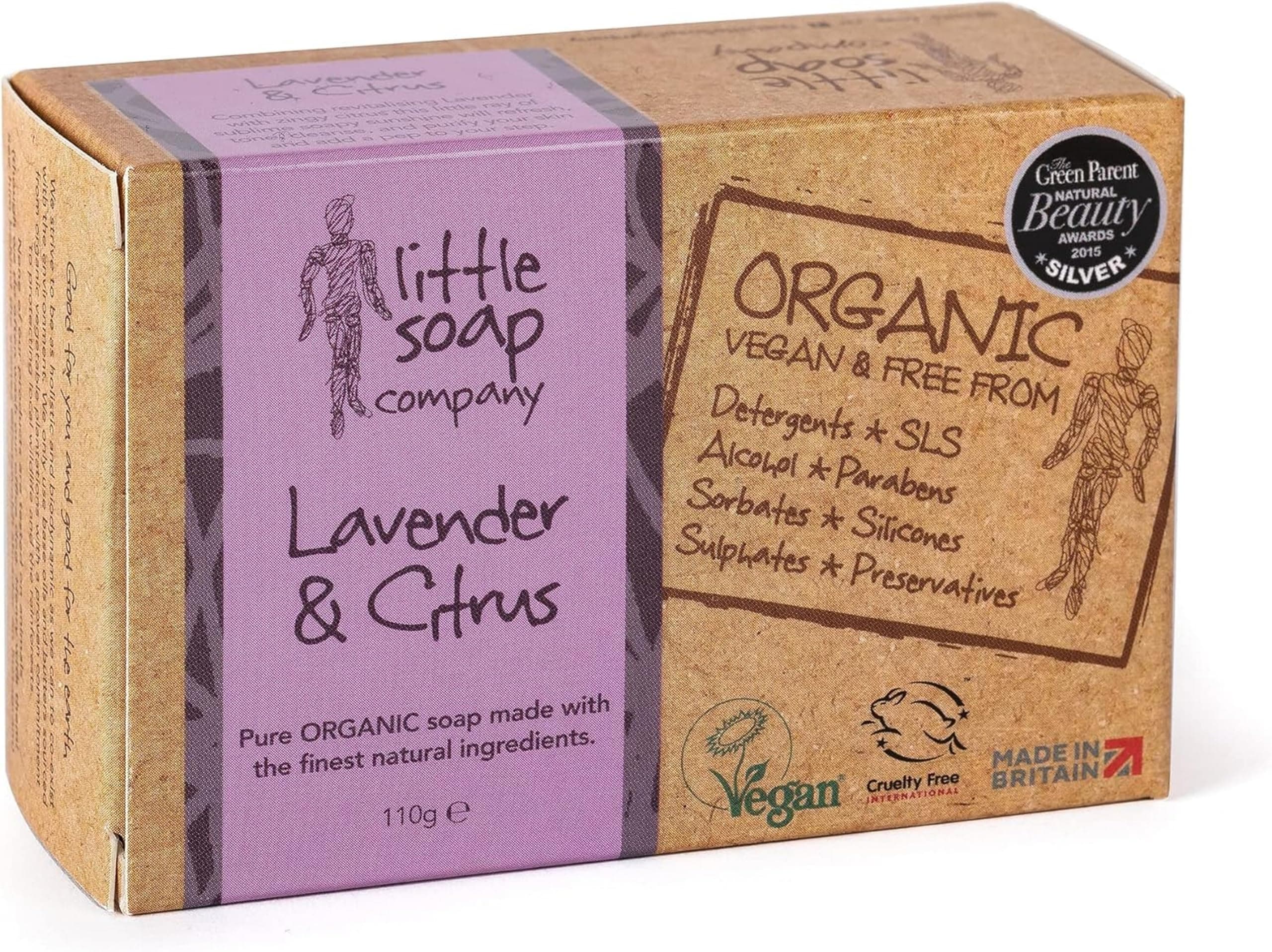 Organic Soap Bar - Vegan, Cruelty Free, No SLS or Parabens with English Lavender & Citrus |Natural & Organic Body & Hand Soap (110g)