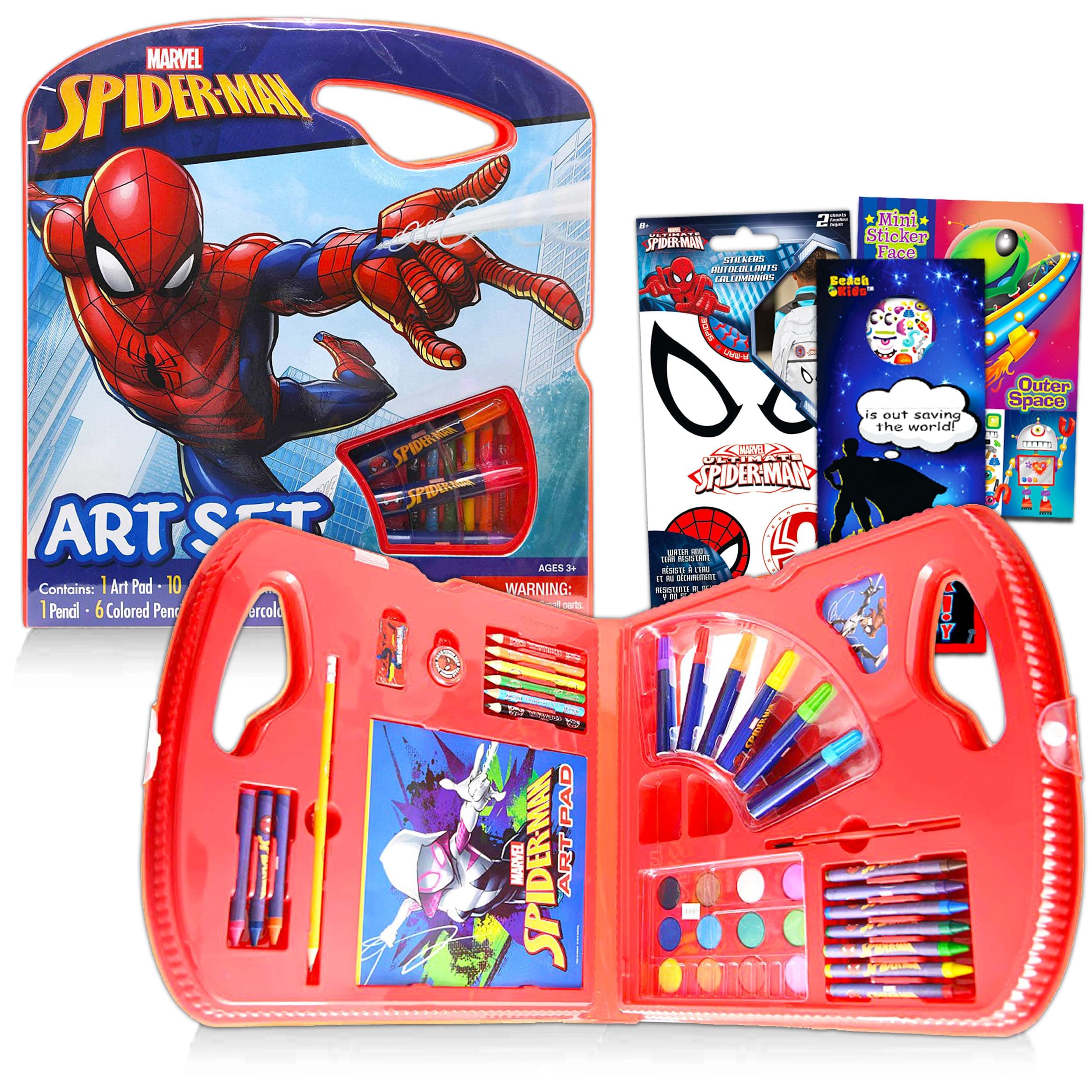Marvel Spider-Man Art Set Bundle ~ 40 Pc Superhero Art Kit with Spiderman Coloring Utensils, Brushes, Art Pad, Stickers and More! (Spiderman Color Kit)
