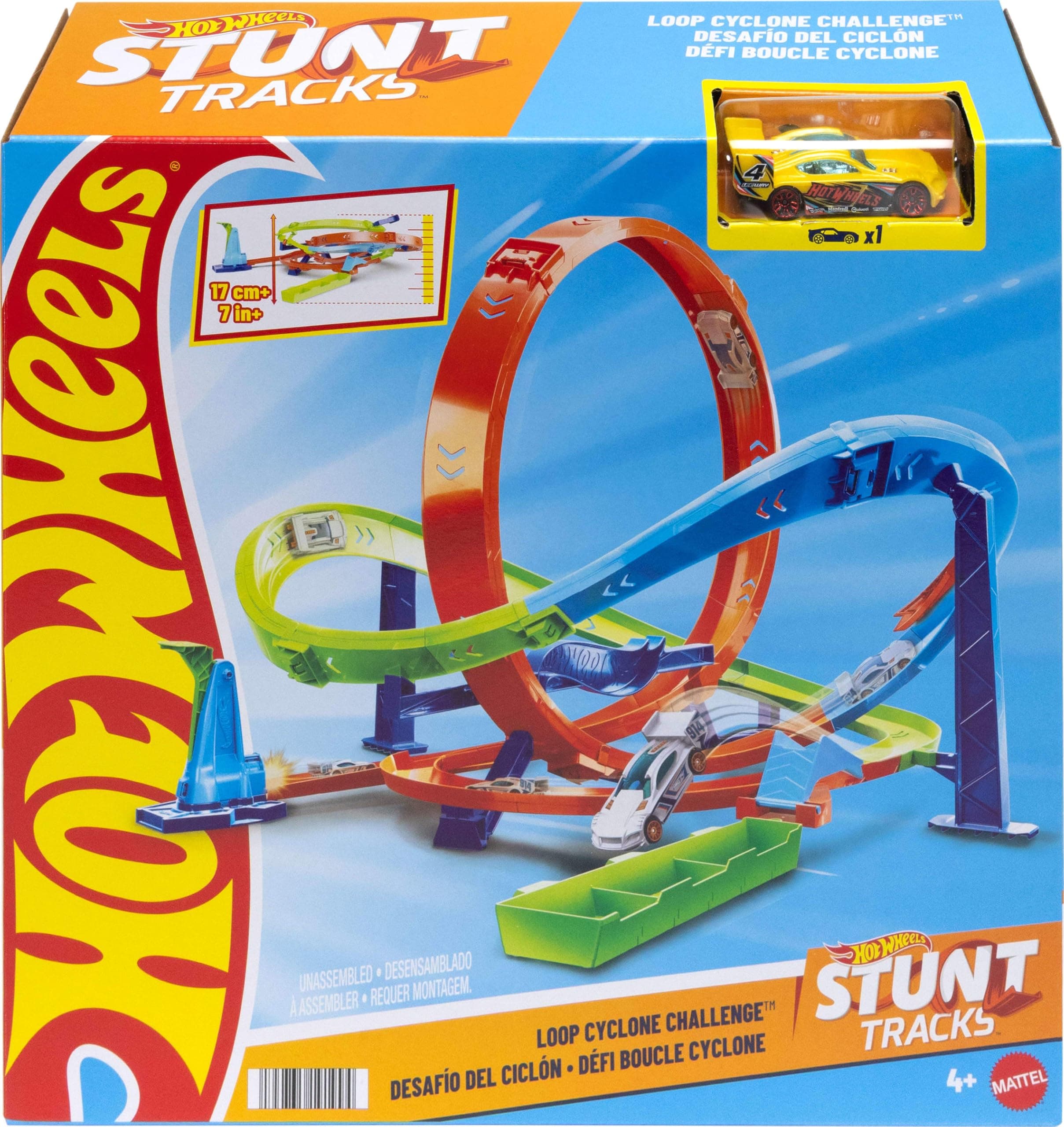 Action Loop Cyclone Challenge Track Set with 1:64 Scale Toy Car, Easy Storage