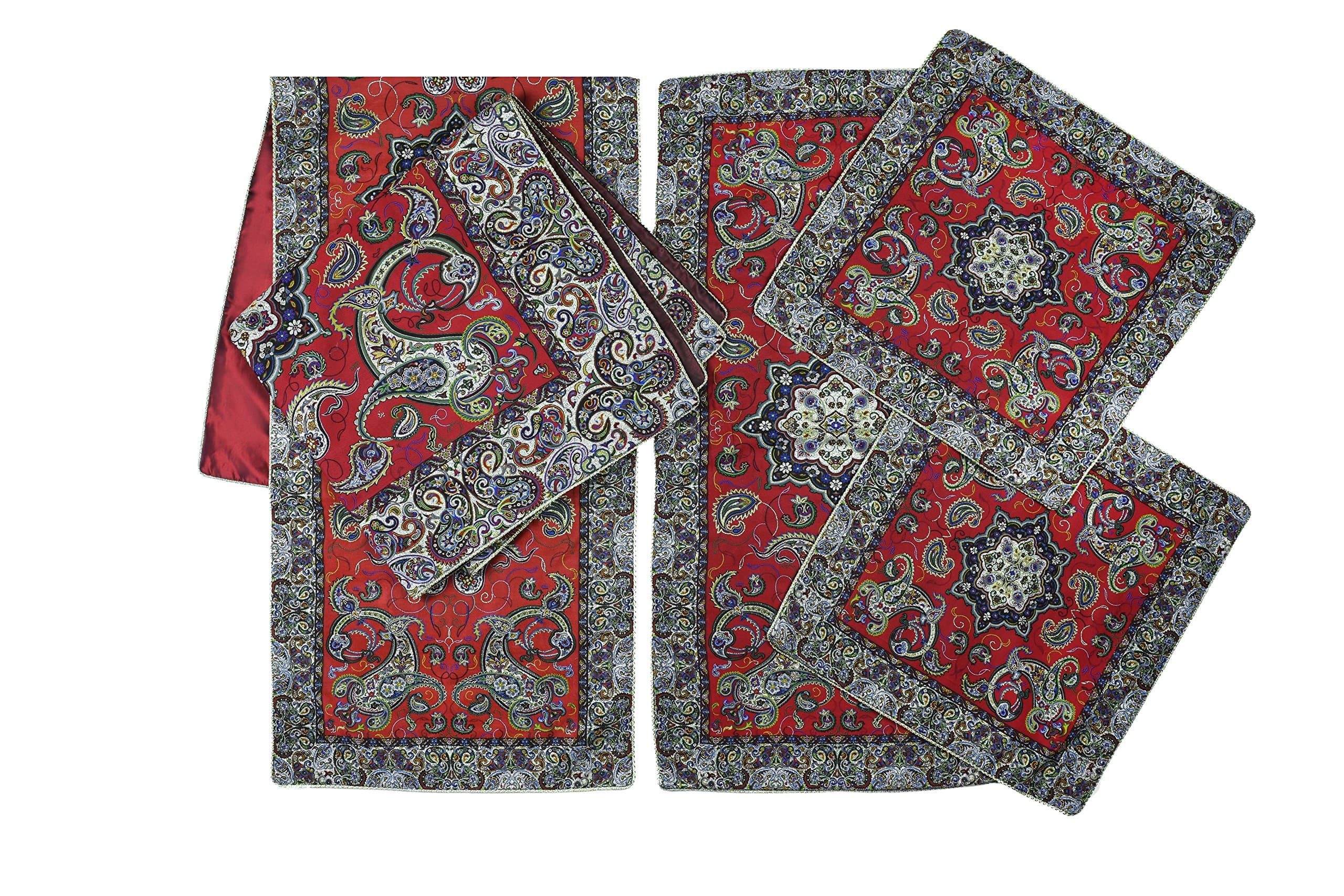 Persian handwoven 5pcs tablecloth set include Square Tablecloth- Table Runner- 3psc (coffee table runner with 2 accent)