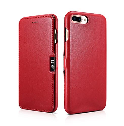 atKITE iPhone 8 Plus iPhone 7 Plus case, Genuine Leather Luxury Style Magnet Folio Case - Red - Unique Design - Ultra Slim - Precise Cut and Design - Handcrafted