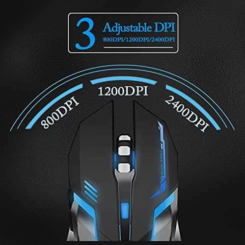 Wireless Gaming Mouse, Scettar Rechargeable Computer Gaming Mouse Unique Silent Click,7 Breathing Led Light,3 Adjustable DPI,Iron Plate,Power Saving Mode Wireless Mouse for Laptop/PC/Notebook(Black)