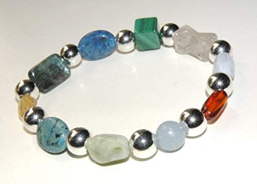 Thyroid Function Natural Gemstone Healing Bracelet with Silver Beads stretch