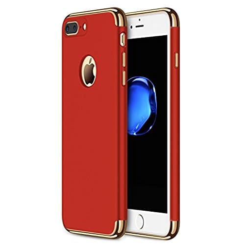 AEETZ 3-in-1 Shockproof Dual Layer Thin Back Cover for Apple iPhone 7 Plus (Red with Golden)