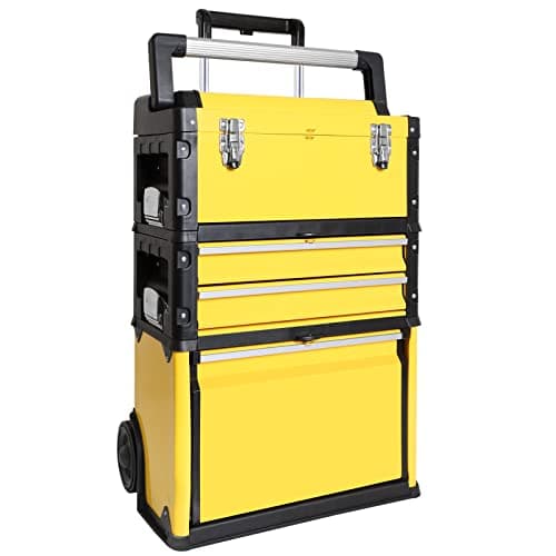 BIG RED Stackable Rolling Tool Box Portable Metal Toolbox Organizer with Wheels and 2 Drawers Separate Rolling Upright Trolley Tool Chest for Garage or Workshop,Yellow,ATRJF-C305ABDY