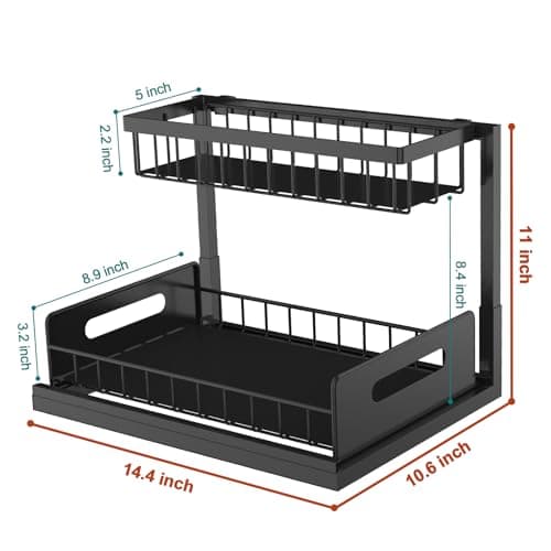 bukfen Under Sink Organizer, Pull Out Cabinet Organizer 2-Tier Slide Out Sliding Shelf Under Cabinet Storage Multi-Use for Under Kitchen Bathroom Sink Organizers and Storage ,2 Pack
