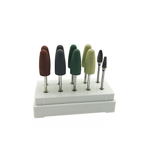 Micro Drill Bits Set/Nail Grinder Tool -Include 8Pc Silicone Rubber Drill Bit, 2Pc Tungsten Steel,White Strong ABS Base
