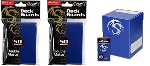 COMBO- BCW BLUE Large Deck Case plus 2x 50ct Pks of BLUE Double Matte Deck Guard Sleeves