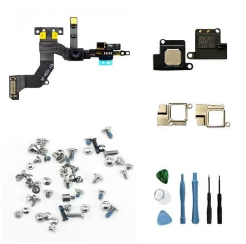 Sellicase© Front Facing Camera with Sensor Flex Cable Ribbon + Ear Speaker + Metal Bracket + Screw Set + Tools For Black Iphone 5