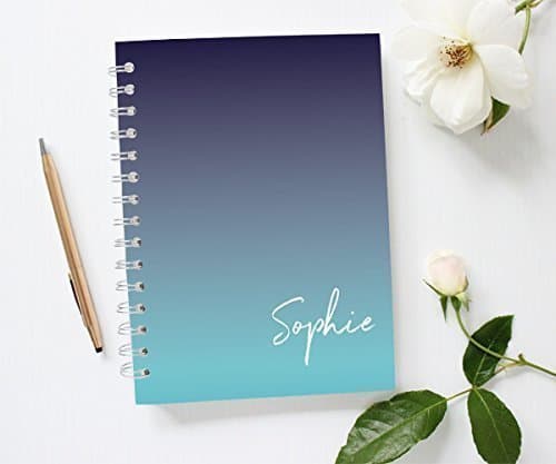 Personalized Spiral Notebook, Ombre Notebook Journal, Blue Notebook Lined,