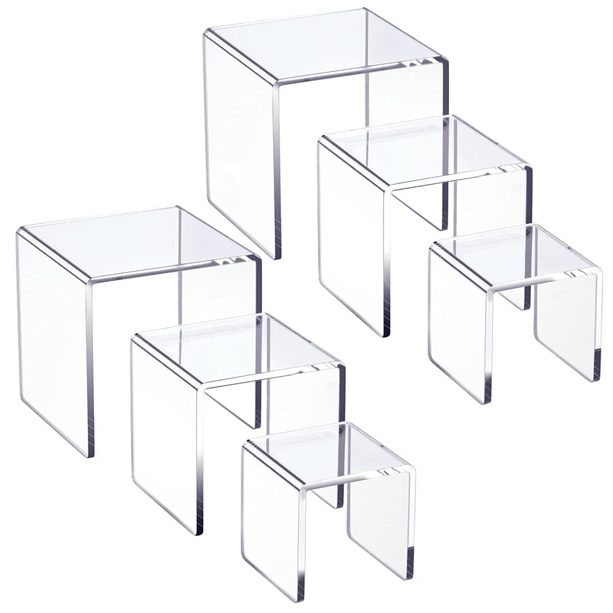 Clear Acrylic Display Risers 2 Sets, 3-Tier Risers Stands Showcase for Amiibo Funko Pop Figures, Dessert, Jewelry-5"x6"x7"