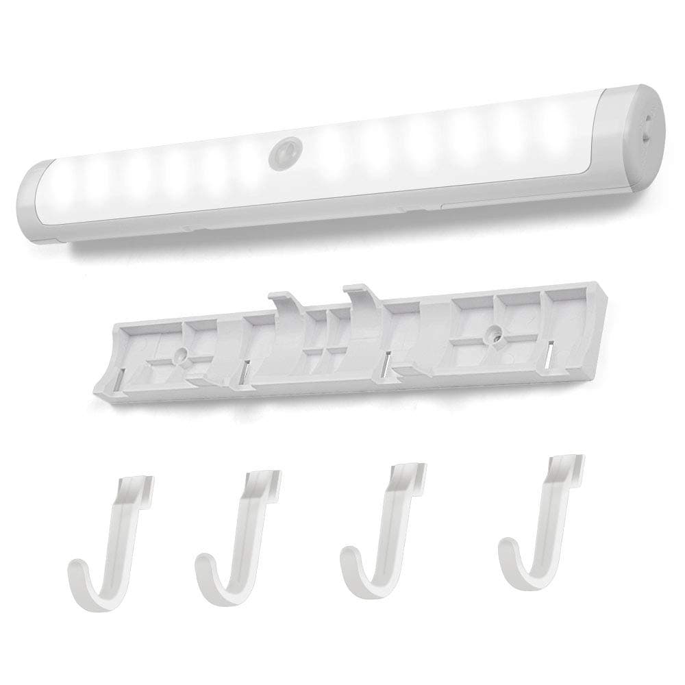 Motion Sensor Light,NOAUKA Sensor Night Light 4 Hooks Under Cabinet Lightening Wireless 12-LEDs Auto led Wardrobe USB Rechargerable,Super Bright White Light 3M Sticker Easy Installation