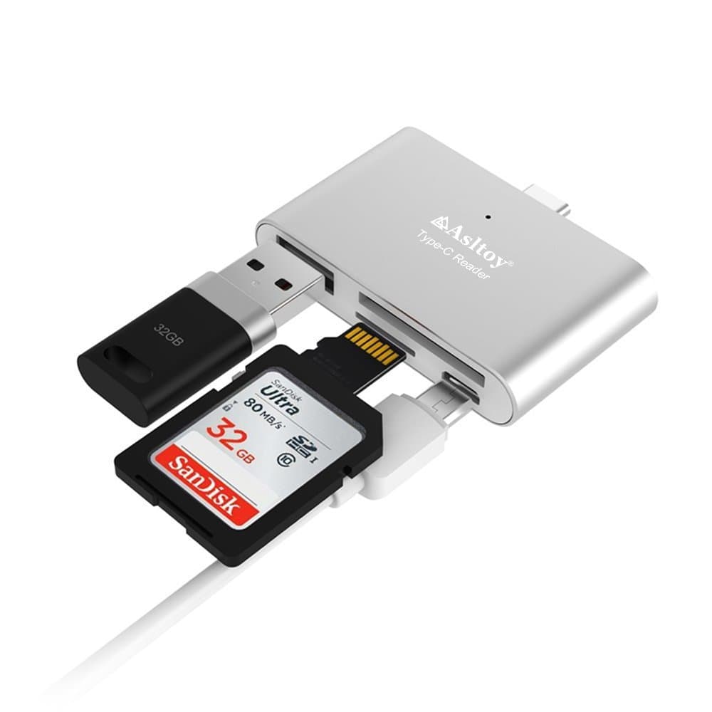 SD Card Reader,Asltoy USB 3.0 TF Card Reader,Micro SD/TF Card Adapter,Simultaneous Read and Write,Flash Memory Card Reader with OTG Function for MacBook,Chromebook,Windows (Silver C1)