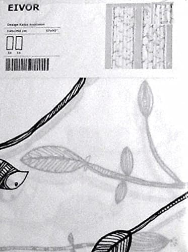 Ikea Tree and Bird Pattern Thin Curtains, 1 Pair, White/black