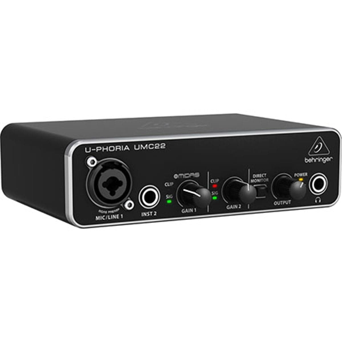 Behringer UMC22 Audiophile 2x2, 48 kHz USB Audio Interface with Midas Mic Preamplifier | For Recording Microphones and Instruments