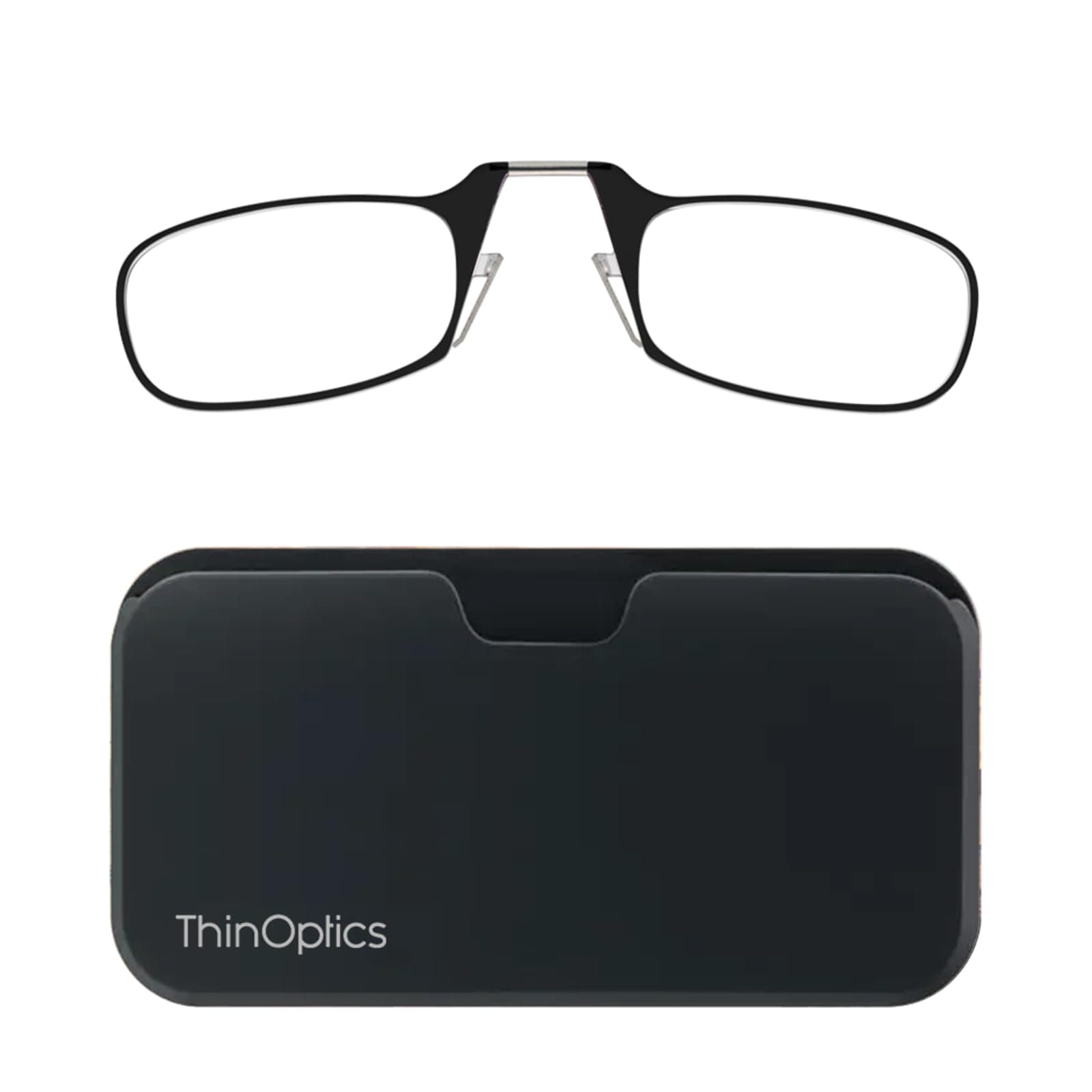 ThinOptics Reading Glasses Rectangular Frames With Universal Pod Compact Case - Ultra-light Foldable Readers - Clip-on Nose - 1.0 1.5 2.0 2.5 Strength With Flex-Fit Technology