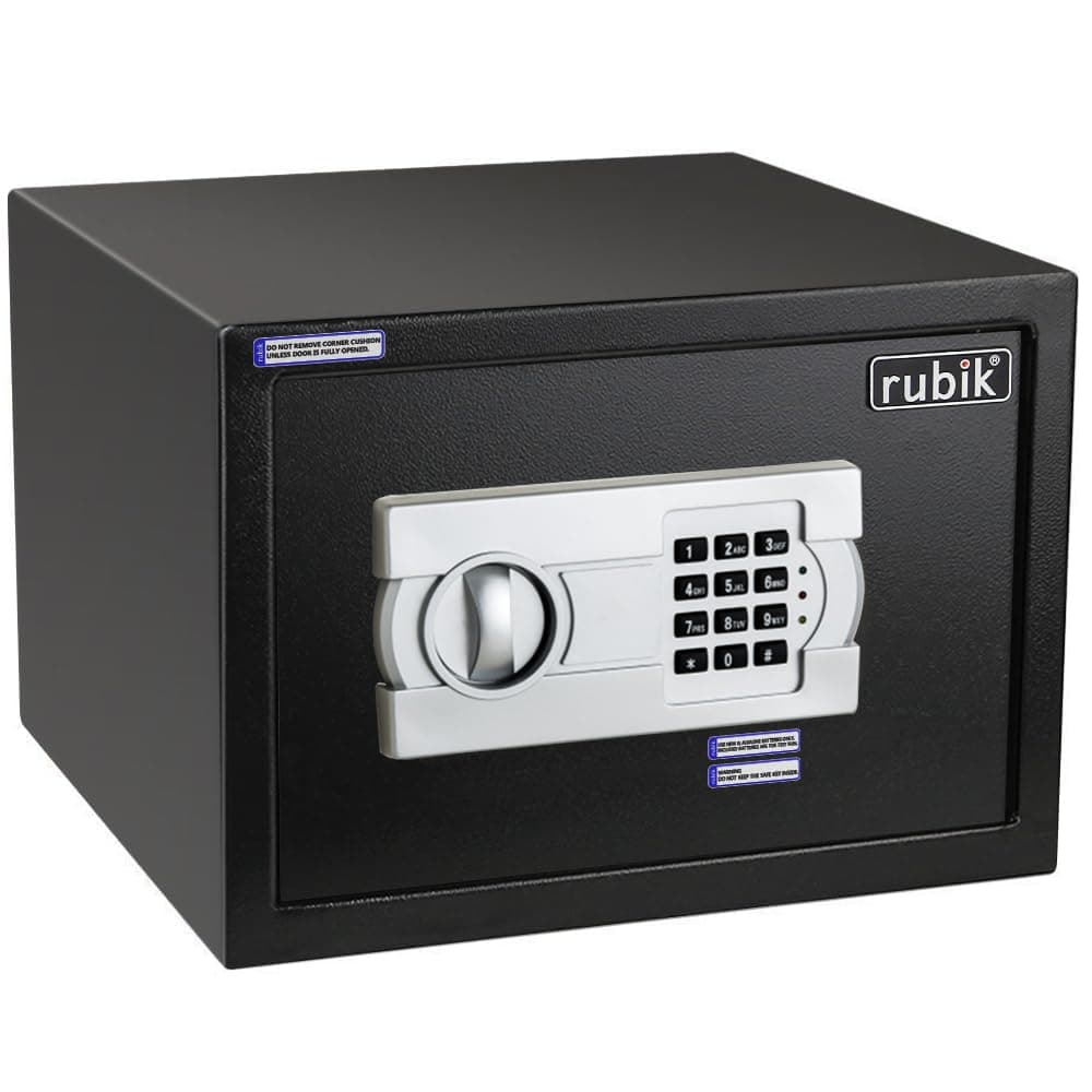 Rubik A4 Document Size Safe Box for Home Office with Key and Pin Code Keypad for Cash Documents Jewelry Passports (25x35x25cm) Black