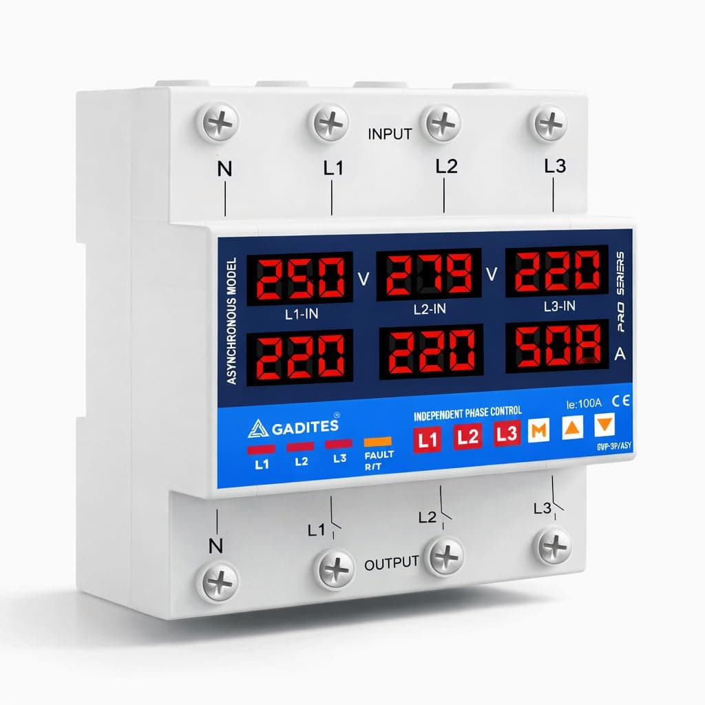 3 Phase Smart Voltage Protection Device with Over Under Voltage & Overcurrent Protection, Independent Phase Control, Adjustable Settings, DIN Rail Mount Power Relay for Home