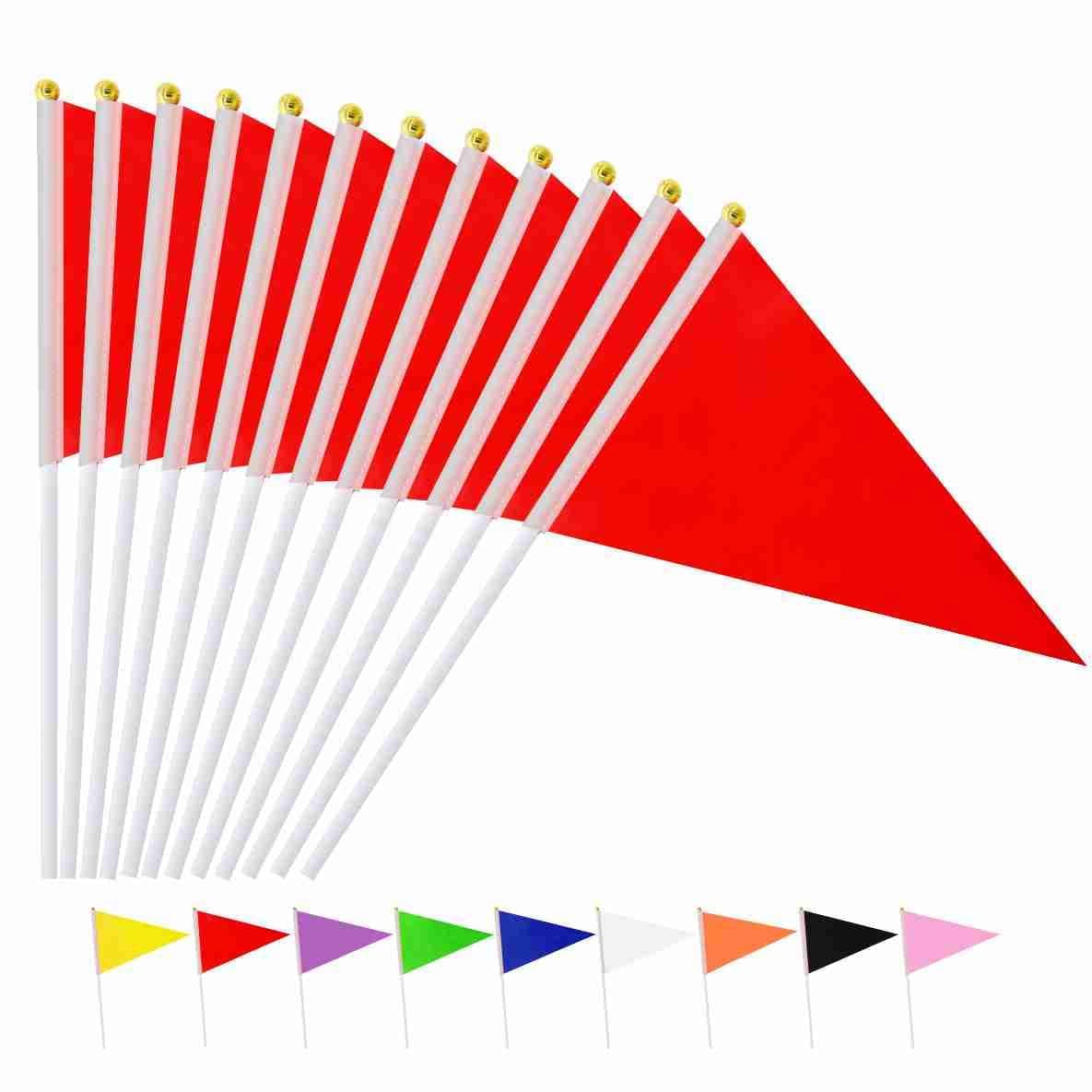 25Pack Solid Red Pennant Stick Flag Small Mini Triangle Blank DIY Graffiti Hand Held Flags Decorations 5x8 Inch