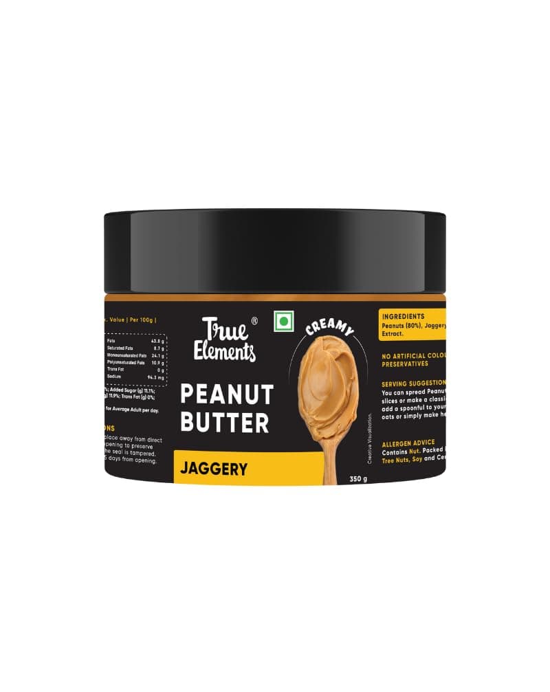True Elements Peanut Butter Creamy Jaggery 350Gm By True Elements - Clean Pro...
