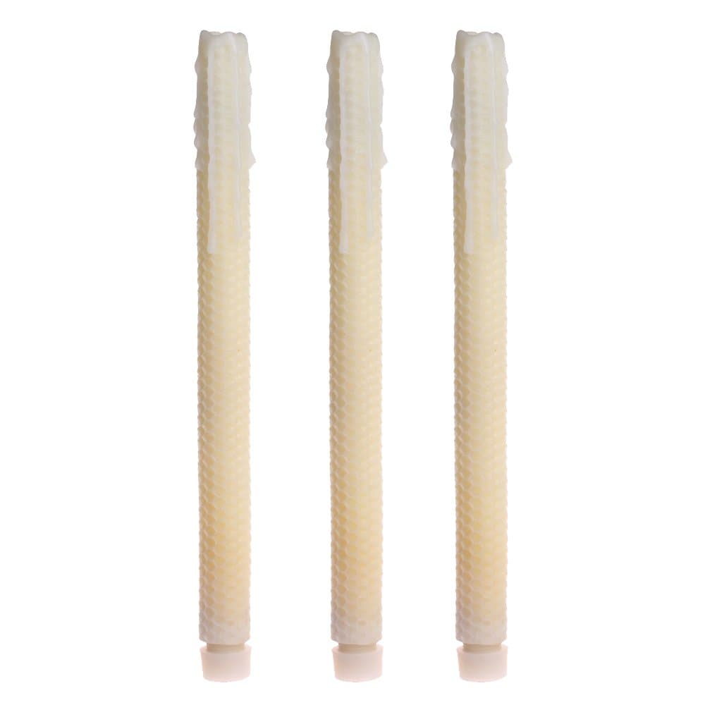 GiveU Led Melted Dripping Taper Candles With Timer Function, 12" HoneyComb Pattern Candle,Pack of 3 (Ivory)
