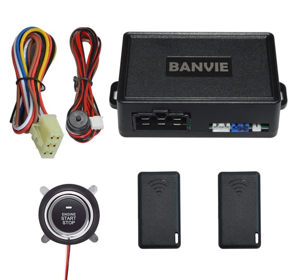 BANVIE Push to Start Ignition Kit Engine Start/Stop Button Switch Keyless Go System - Black - 1 Pack - Physical Push Button - Gasoline and Diesel Cars (Ignition time less than 3s)