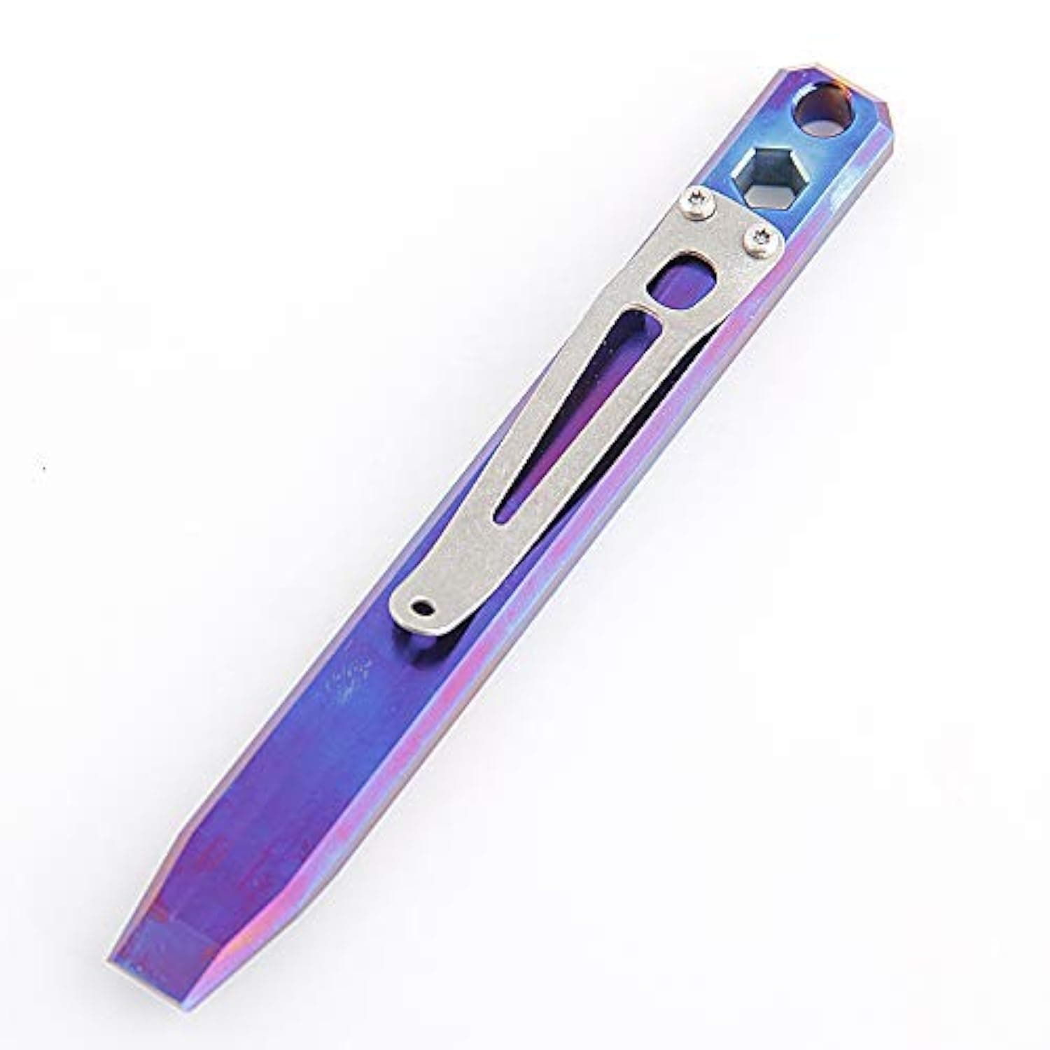 Titanium Pry Bar EDC Multi Function Wrench Pocket Tool with Clip Lanyard Hole (Blue)