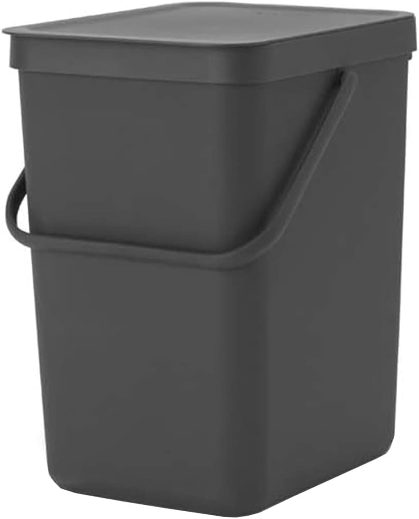 Sort & Go Waste Bin 25L (Grey), Space-Efficient Plastic Recycle Container with Handle, Removable and Stay-Open Lid, Easy to Clean Kitchen Bin without Nooks and Rims