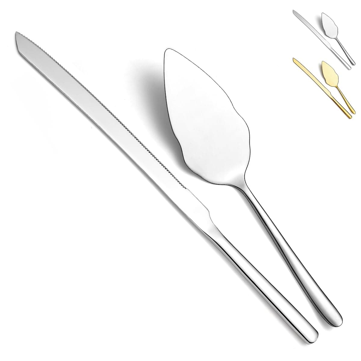 Wedding Cake Knife and Server Set, Stainless Steel Cake Cutting Set for Wedding, Include Cake Cutter and Cake Server for Wedding, Parties, Activities, Family, Dishwasher Safe (Shiny Silver)