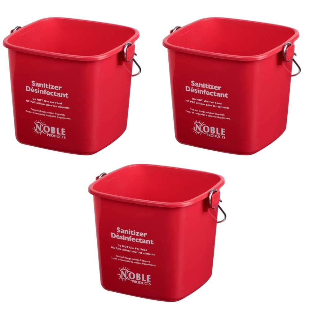 Small Red Sanitizing Bucket - 3 Quart Cleaning Pail - Set of 3 Square Containers
