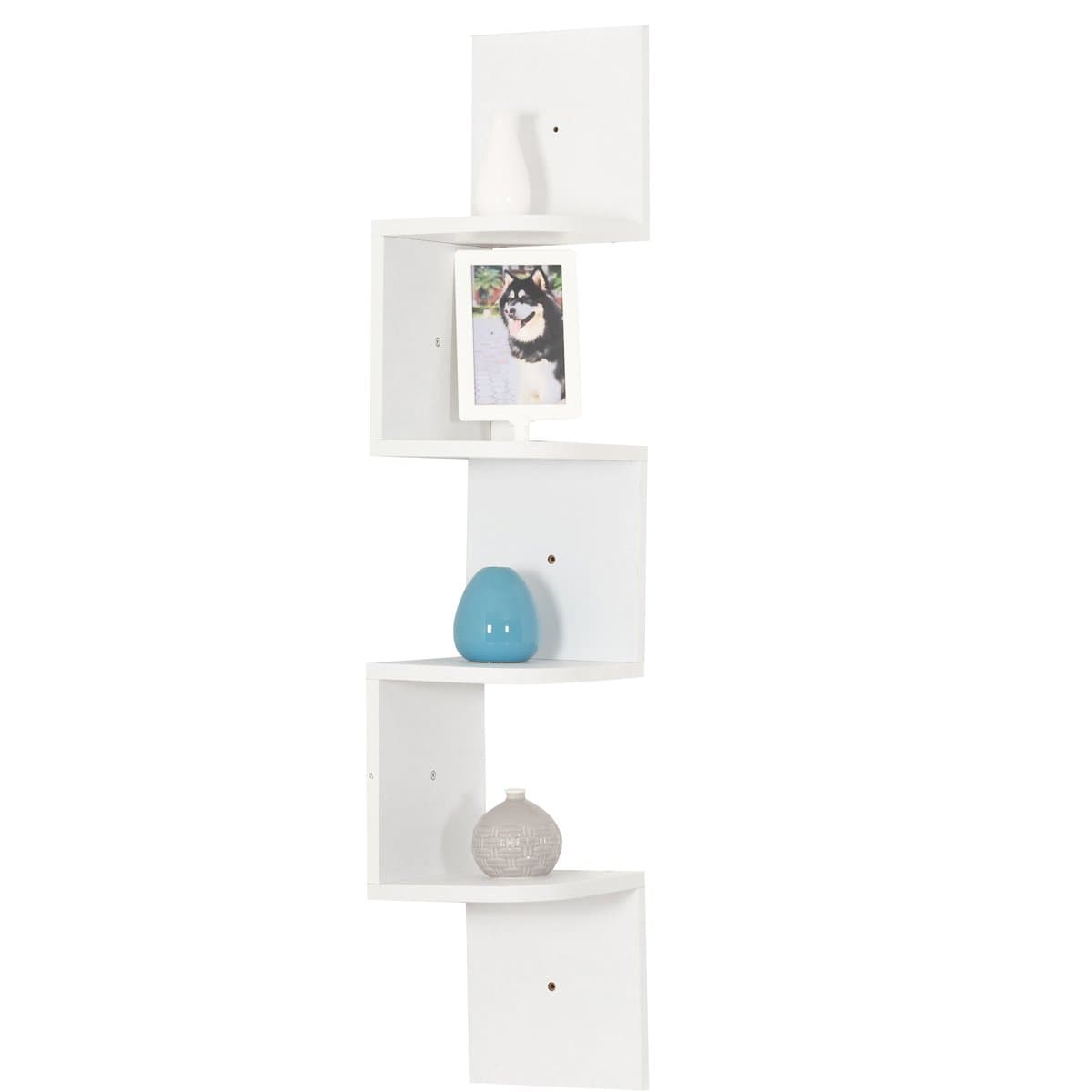 4 Tier Wall Mount Corner Shelf Simplistic Home Decor Storage Organizer, Medium, White
