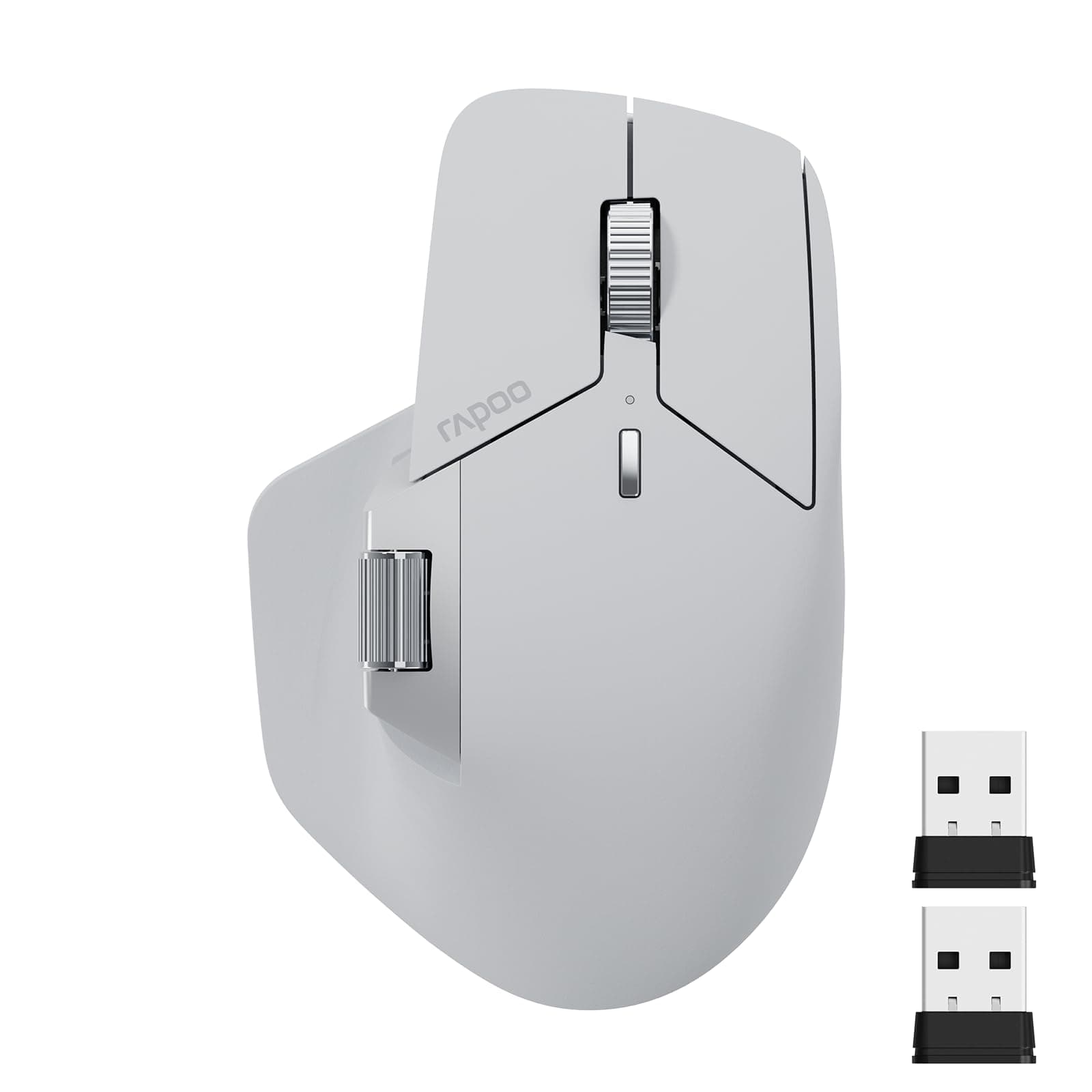 Rapoo MT760 Multi-Device Wireless Mouse, Bluetooth 5.0 and 2.4G Multi-Mode Connection, Up to 4 Devices, 11 Programmable Buttons, 4K DPI, 90 Days Battery Life, PC, Light Grey