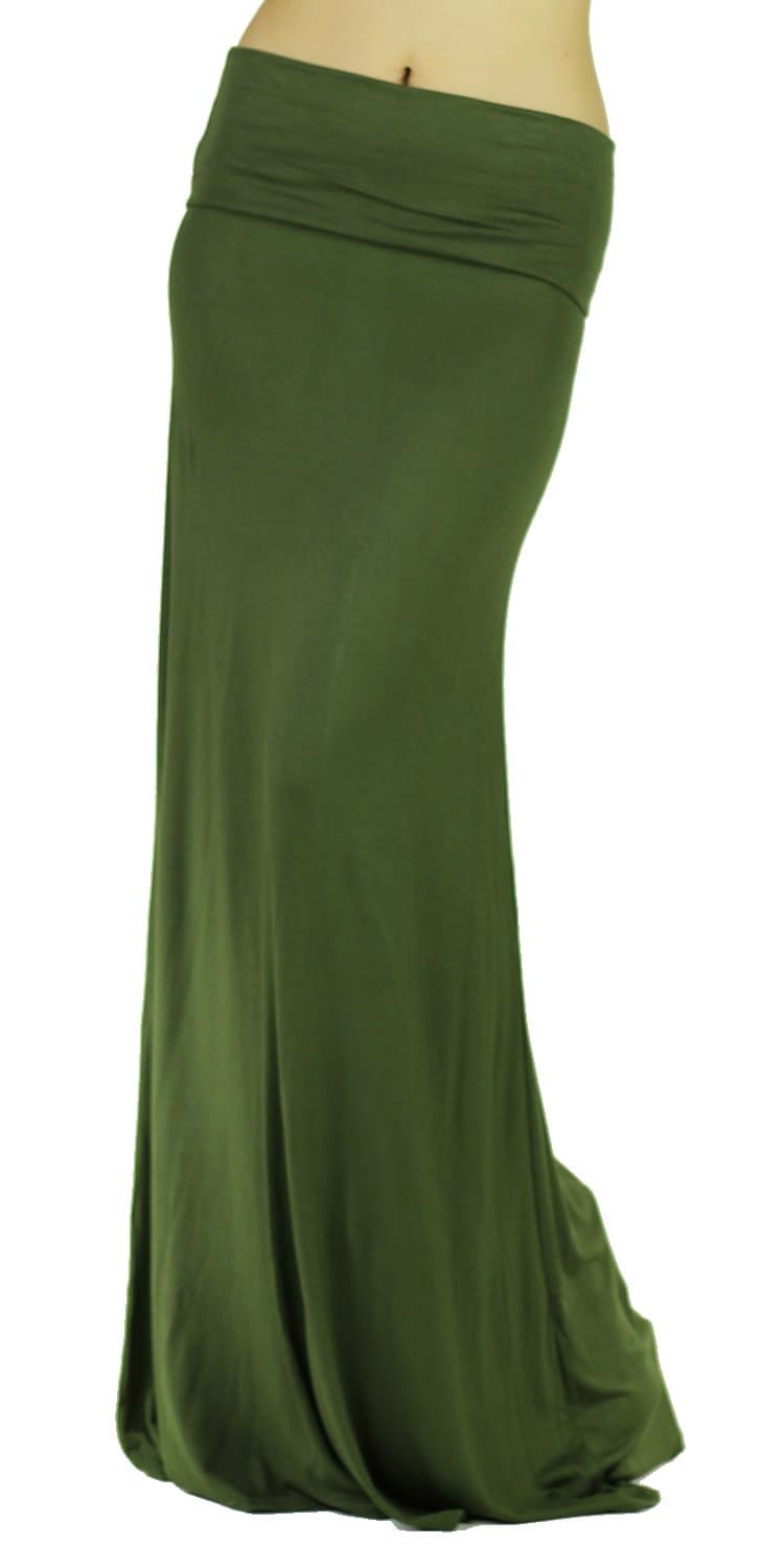 Red Lime Sunday Women's Rayon Span Regular To Plus Basic Maxi Long Skirt - Solid (2XLARGE, OLIVE)