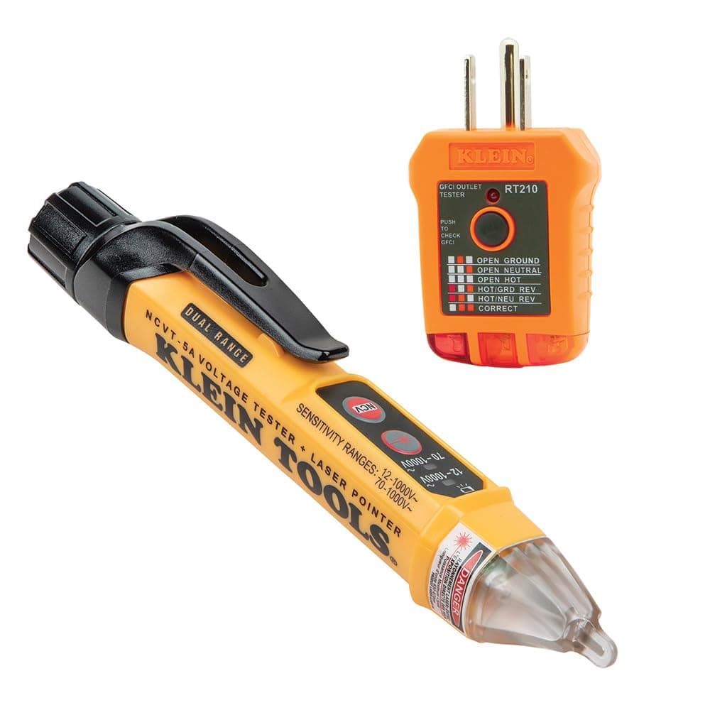 Klein Tools NCVT5KIT Electrical Test Kit, Dual-Range Non-Contact Voltage Tester with Laser Pointer and GFCI Receptacle Tester