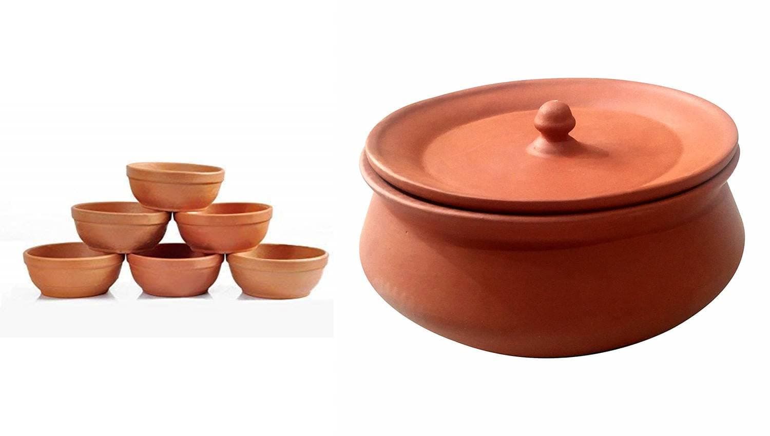 Clay Curd Pot Dahi Handi/Dal Handi/Mitti Handi with Clay Vegetables Bawl (Curd 800ml with 6 Bawl)