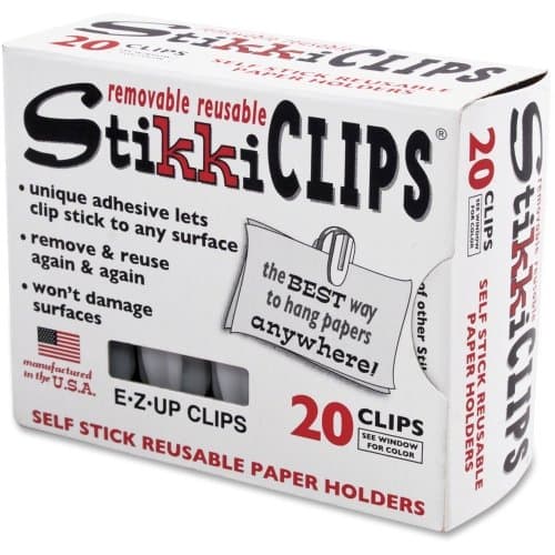 Advantus StikkiCLIPS, Plastic, White, 20/Pack