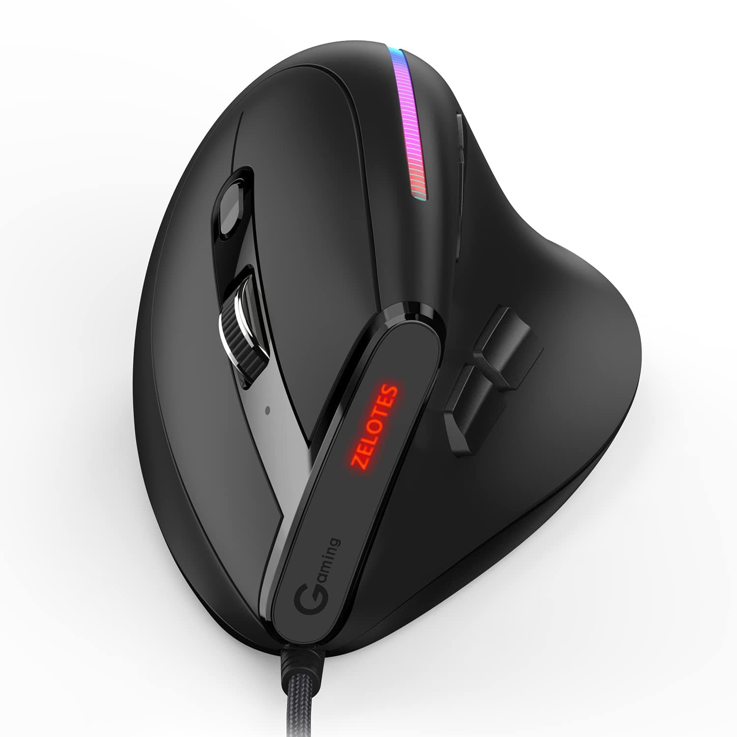 - zelotes Wired Vertical Gaming Mouse,Ergonomic Design USB LED Optical Mouse with 9 Buttons and 4 Adjustable Sensitivity 1000/1600/2400/3200/4800/12800 DPI for Computer,Black… (T50Wired)