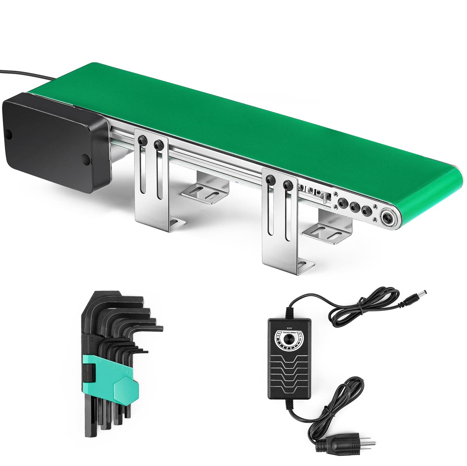 Belt Conveyor 20 inch Conveyor Desktop Version with Reverse Switch Step-Less Speed Adjustment PVC Belt Conveyor for Packaging Factory, Production Line, Home