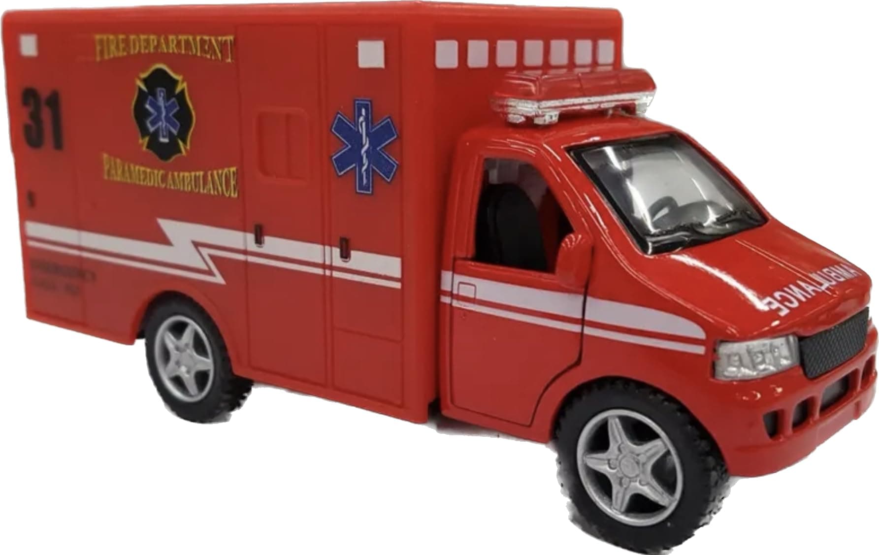 Kinsmart Fire Dept. Pull-Back Diecast Ambulance - Red, 5in