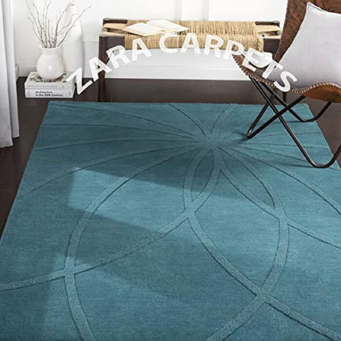 ZARACARPETS Solid Plain Exported Quality Hand Made Carpets and Rug Size 9 Feet by 12 Feet (9x12 feet) Teal Web