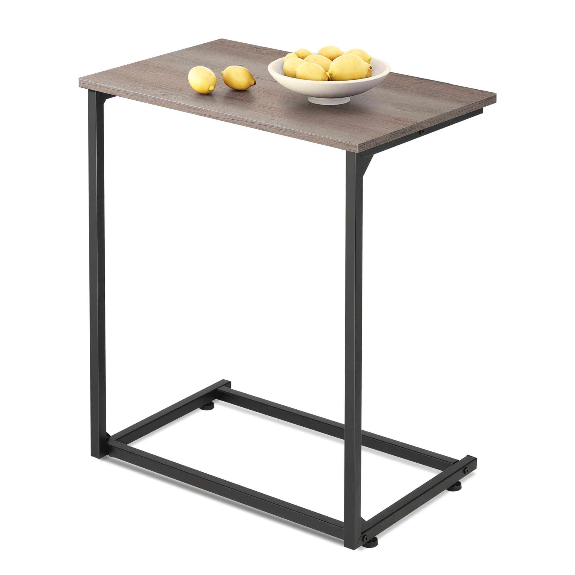 WLIVE C-Shaped End Table, Small Side Tables for Sofa, Wide Couch Table That Slide Under, Laptop Snack Table for Living Room, Bedroom, Home Office, Grey