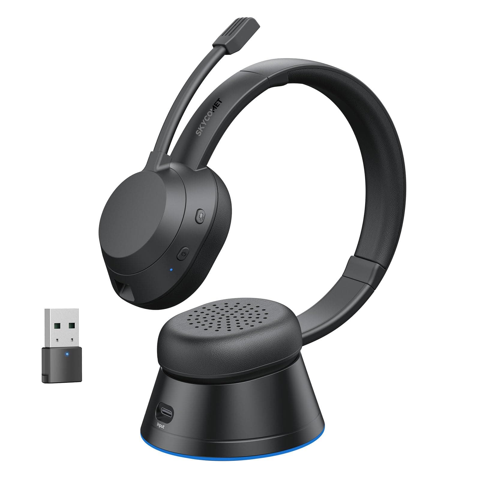 Wireless Headset with Mic for Work, Bluetooth Headset with Microphone (Environmental Noise Cancellation), Wireless Headphones with USB Dongle & Charging Dock for PC/Teams/Zoom/Call Center/Home
