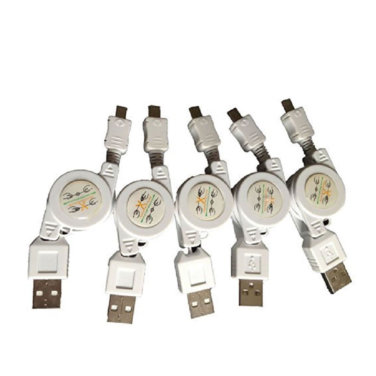 Dealspank Universal Retractable USB Data Cable with Micro USB Plug (For Palm, BlackBerry, Motorola, LG, Samsung, Nokia and More),Pack of 5-White+ A shinning hair bun sent randomly