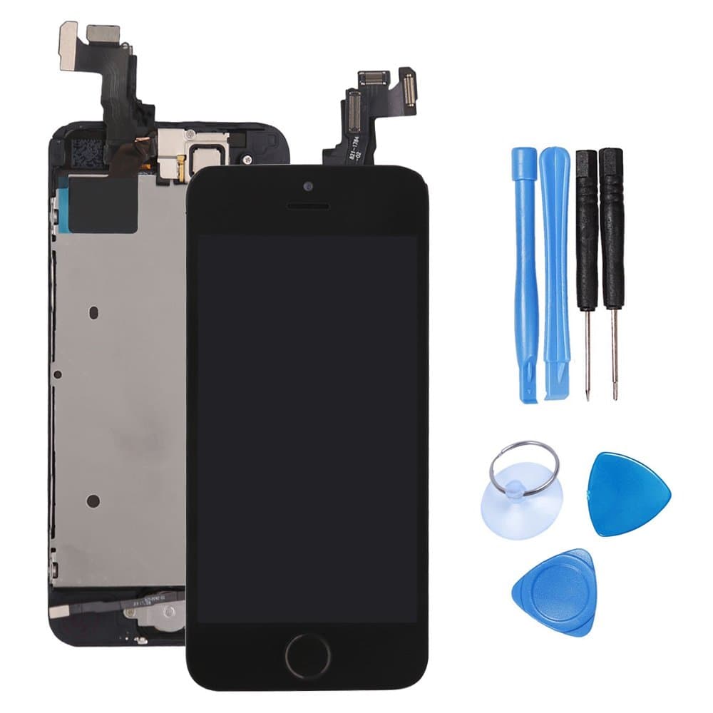 Ibaye LCD Screen Replacement Touch Digitizer - For iPhone 5S Full Display Assembly with Home Button+Front Facing Camera Proximity Sensor+Ear Speaker+Full Repair Tools+Screen protector