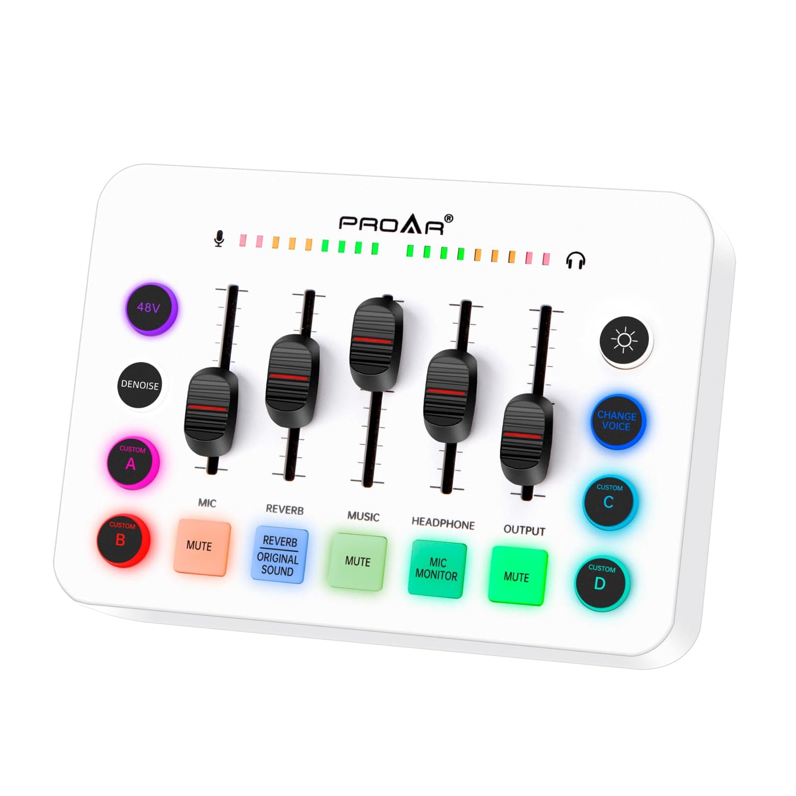Gaming Audio Mixer, Live Streaming Sound Card RGB PC DJ Mixer with Individual Control, 48V Phantom Power, Sound Board Audio Interface for PC Phone, Podcast Equipment Bundle for Recording Youtube