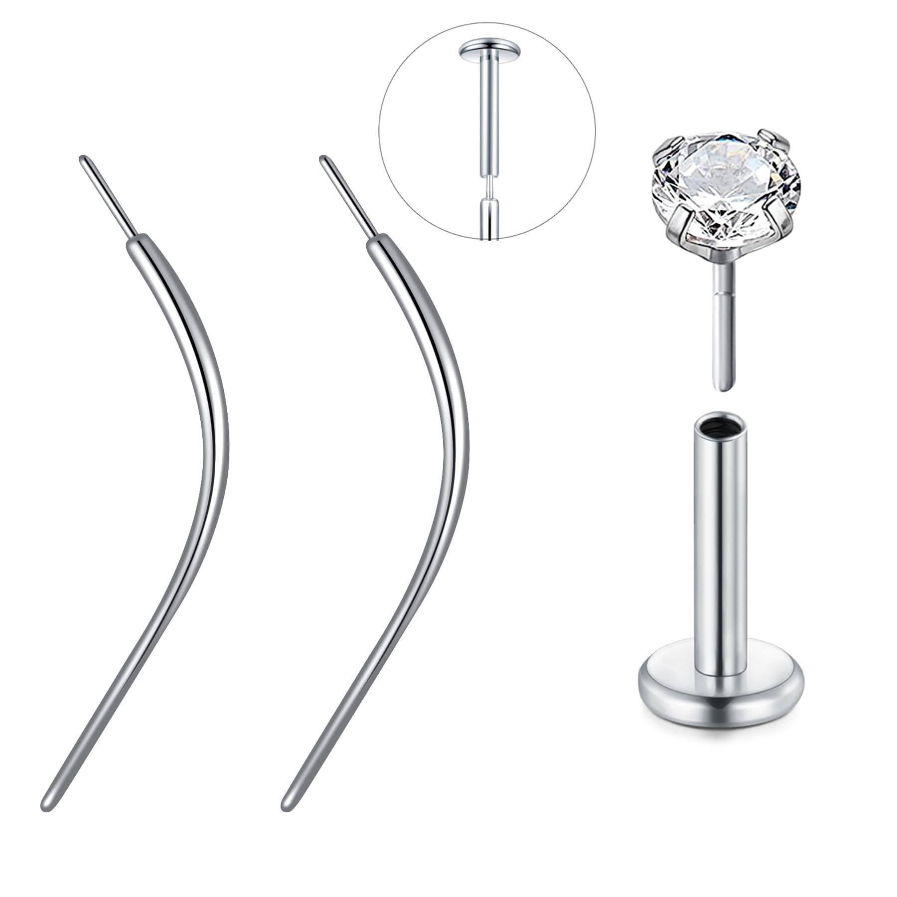 QWALIT Piercing Taper Threadless Insertion Tool - Titanium Labret Pin 16g, 18g, 20g