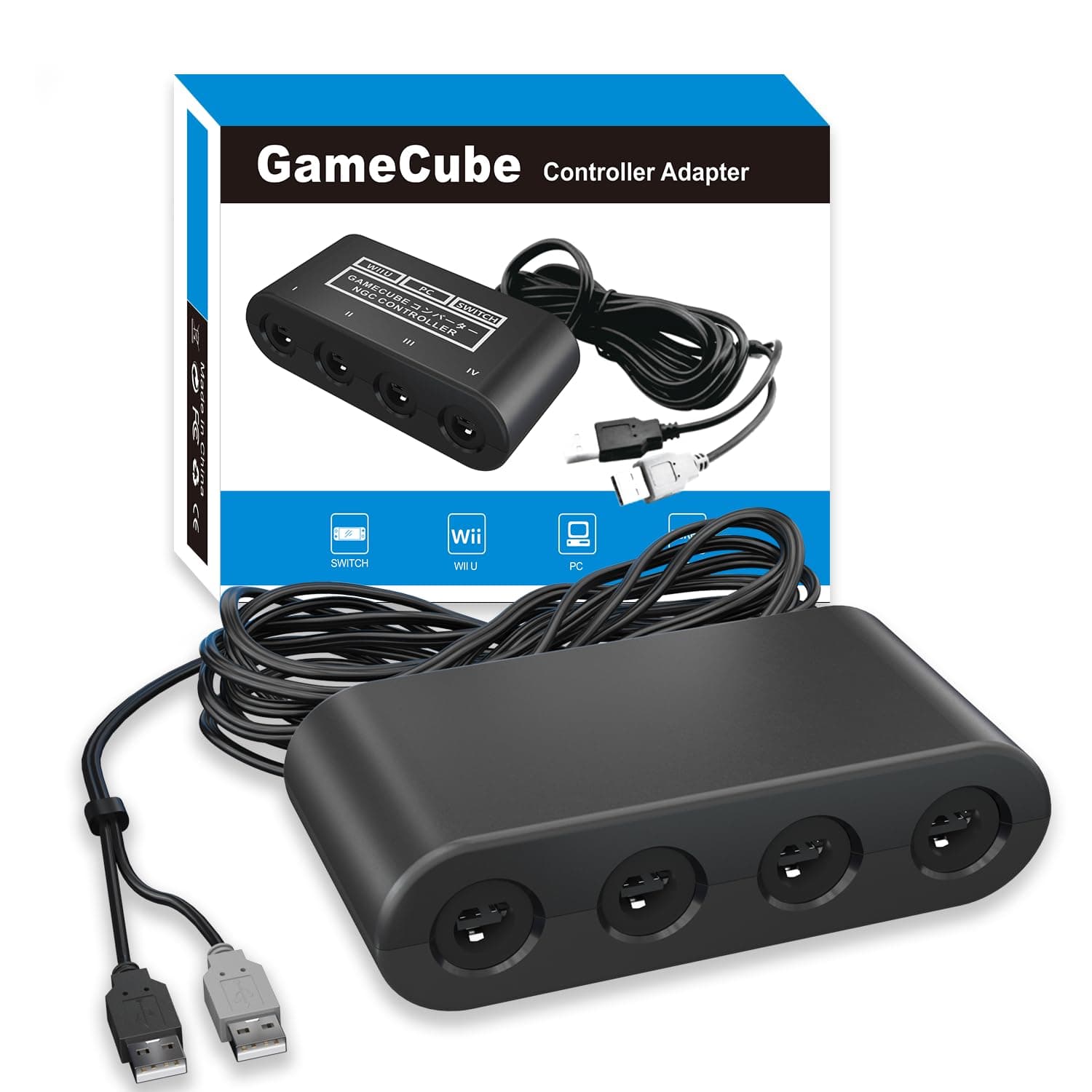 Gamecube Adapter for Nintendo Switch / Wii U / PC and Switch 2 Gamecube Controller Adapter, Super Smash Bros Adapters for NGC Controller, Support Turbo and Vibration Features with 180cm USB Cable