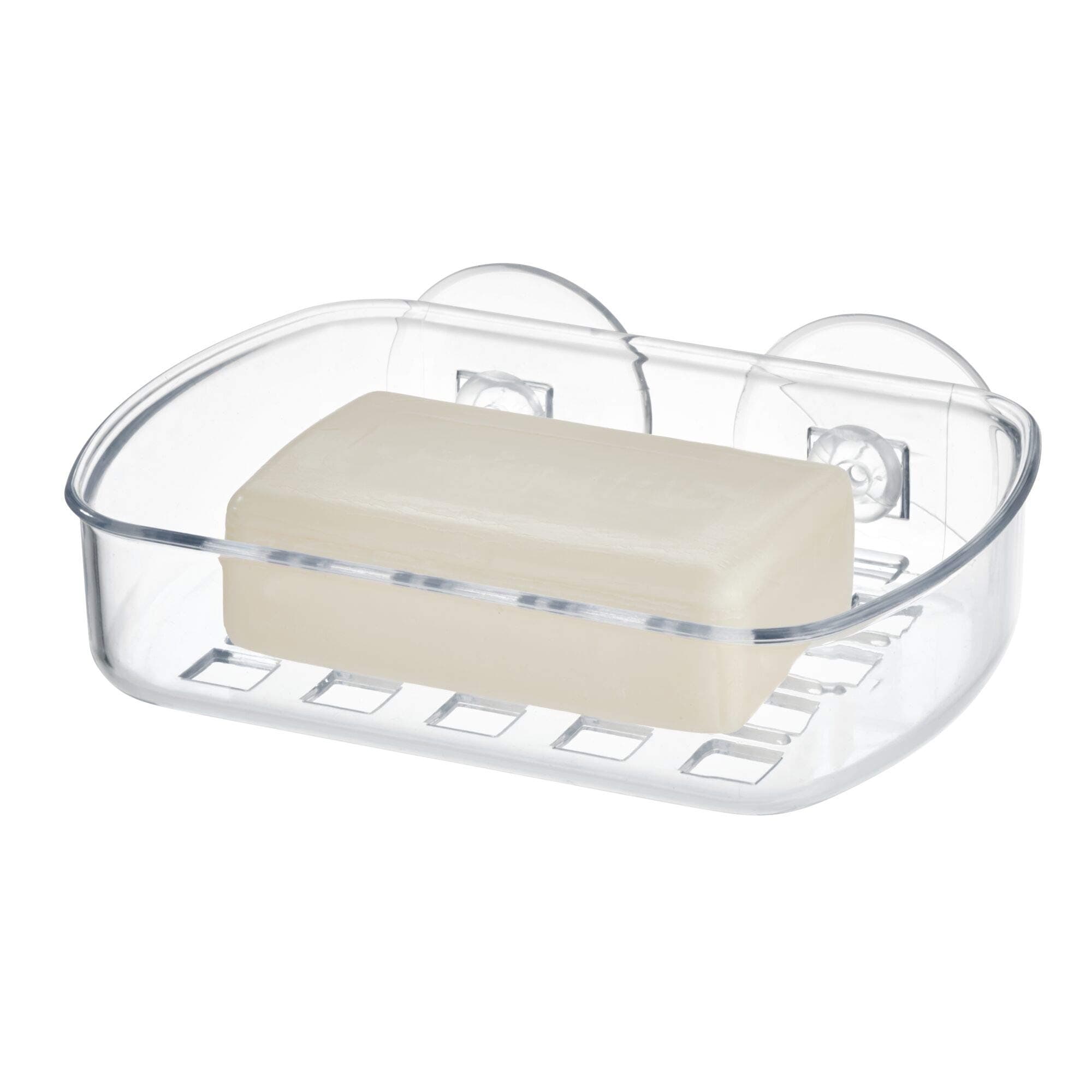 iDesign Basic Soap Dish, Plastic Soap Tray with Two Strong Suction Cups, Clear